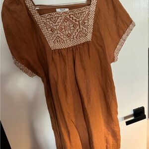 Madewell Embroidered Square-Neck Tunic Top - Rust